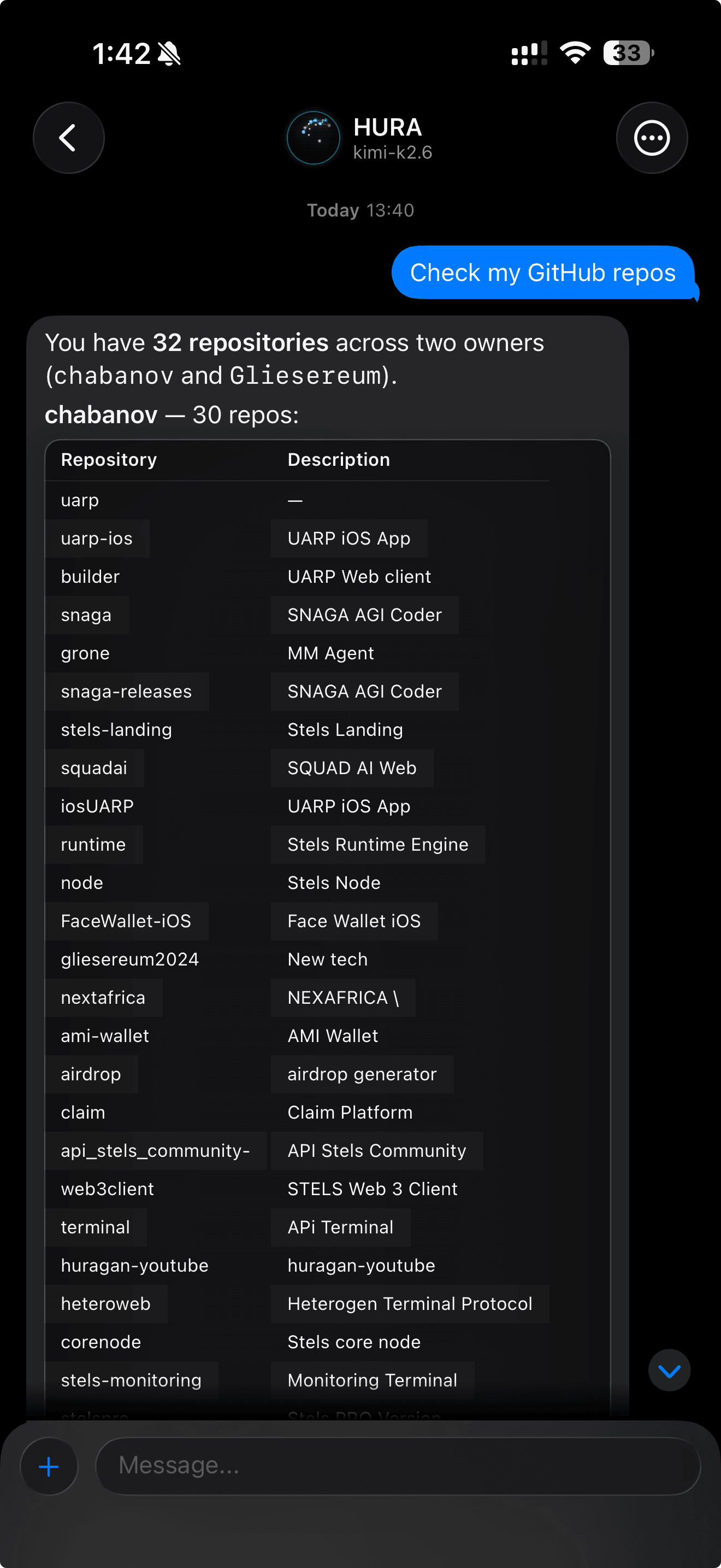 Live SSE-streamed conversation with a Head Agent on iOS